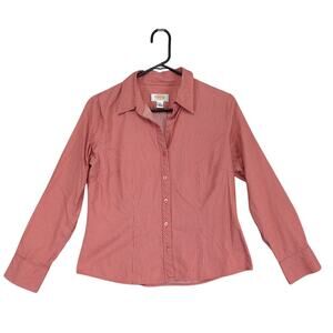 Talbots Women's 8 Button Up Shirt, Cotton Orange Striped Vtg Y2K Preppy Petites